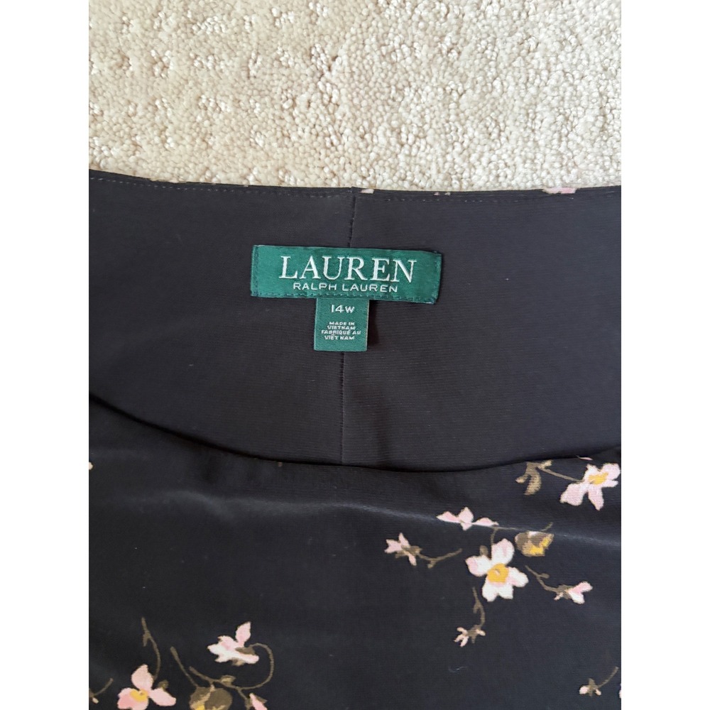 Lauren Ralph Lauren Black Floral‎ Ruffle Faux Wrap Jersey Midi Dress 14W - Picture 2 of 5